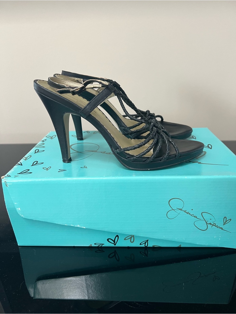 Jessica Simpson Black Braided Strap Heels